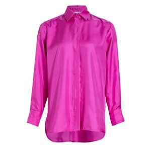 MaxMara "Molina" Silk Button-Down Collared Blouse | Pink Fuchsia | Sz Small 4 6